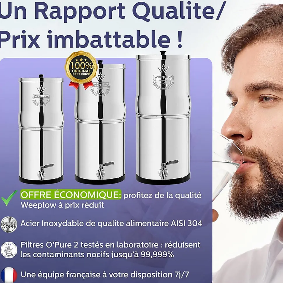 Weeplow(r) Venus 5.6L Édition Essentielle - système de filtration par gravité pour eau potable