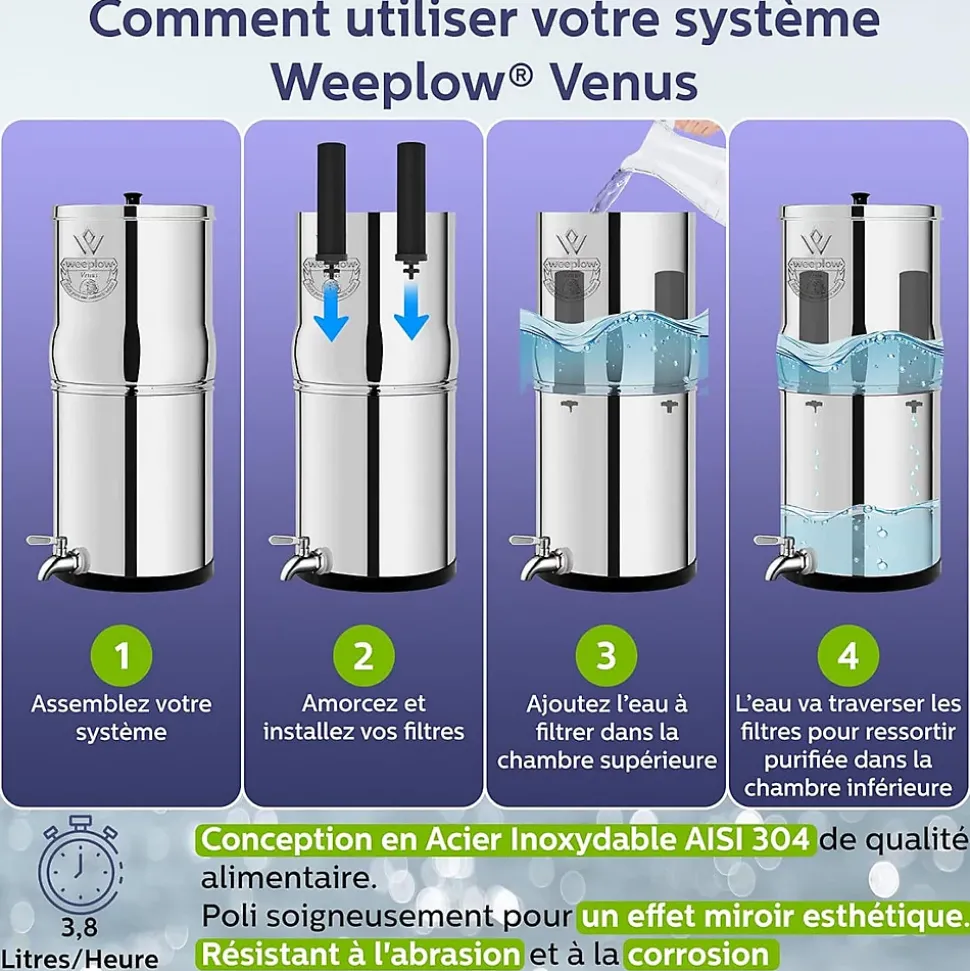 Weeplow(r) Venus 5.6L Édition Essentielle - système de filtration par gravité pour eau potable