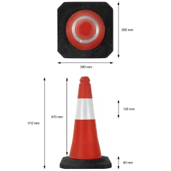 1x Cône de signalisation routière rouge/blanc en PVC 51cm bandes réfléchissantes