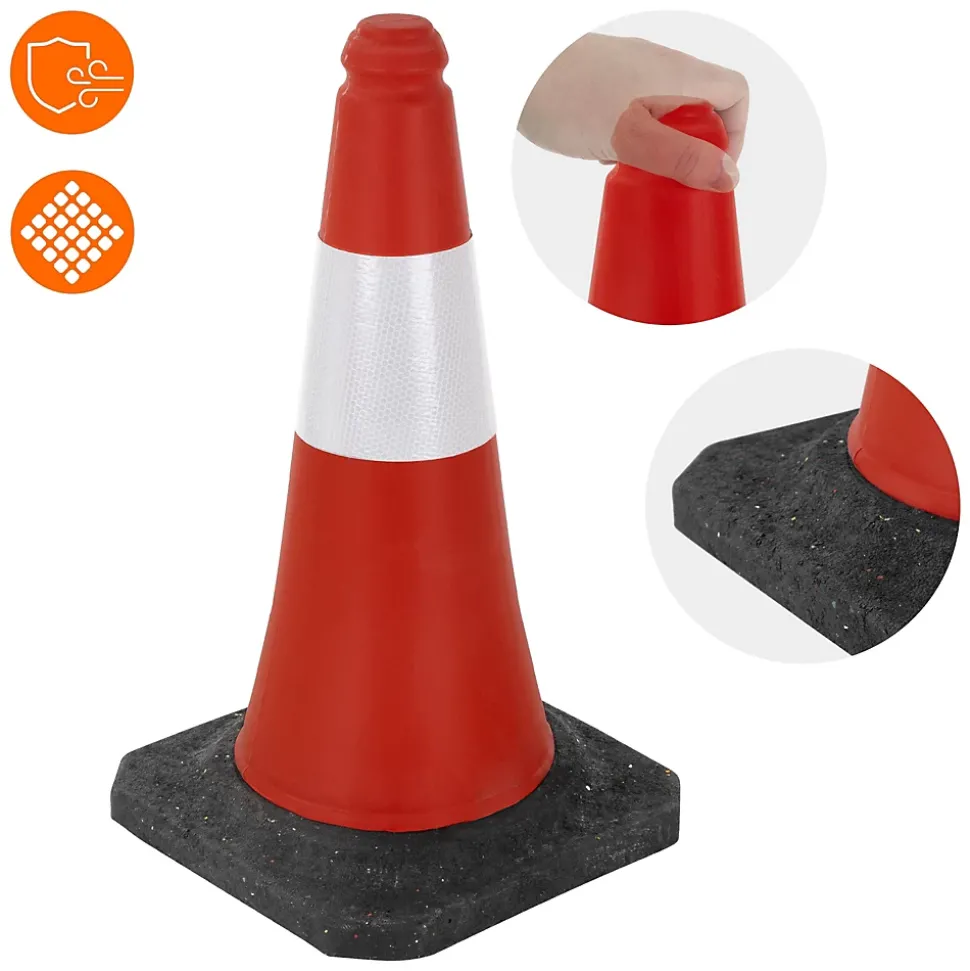 1x Cône de signalisation routière rouge/blanc en PVC 51cm bandes réfléchissantes