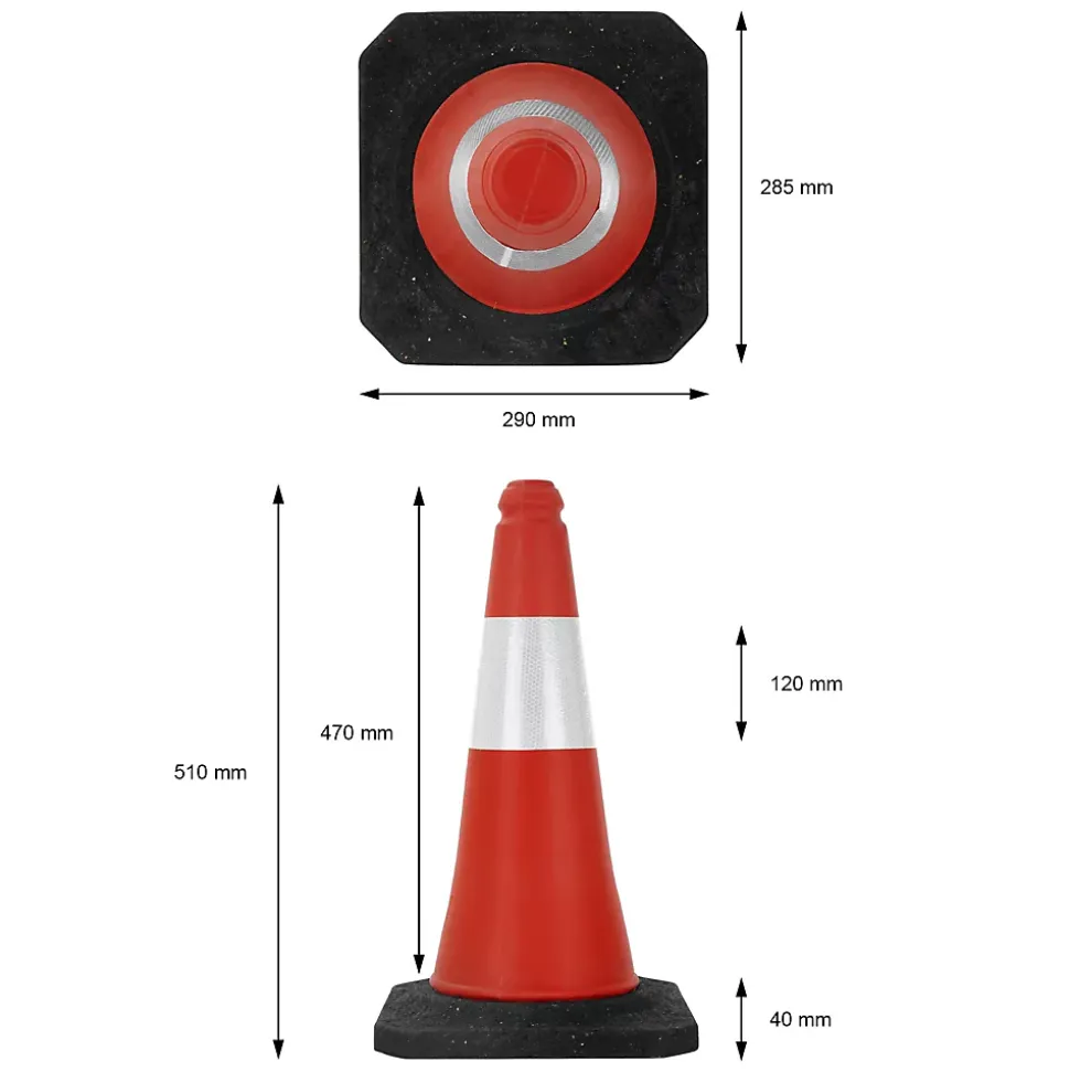 6x Cône de signalisation routière rouge/blanc en PVC 51cm bandes réfléchissantes
