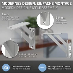 4x Equerres Etagere mural support d'angle en aluminium argent