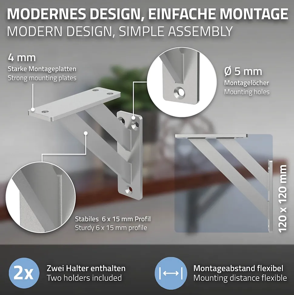 4x Equerres Etagere mural support d'angle en aluminium argent