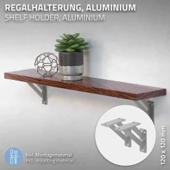 4x Equerres Etagere mural support d'angle en aluminium argent