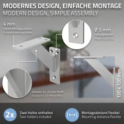 4x Support Etagere murale fixation flottante aluminium argent