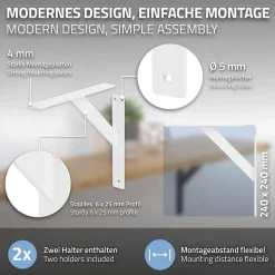 4x Support Etagere murale fixation flottante aluminium blanc